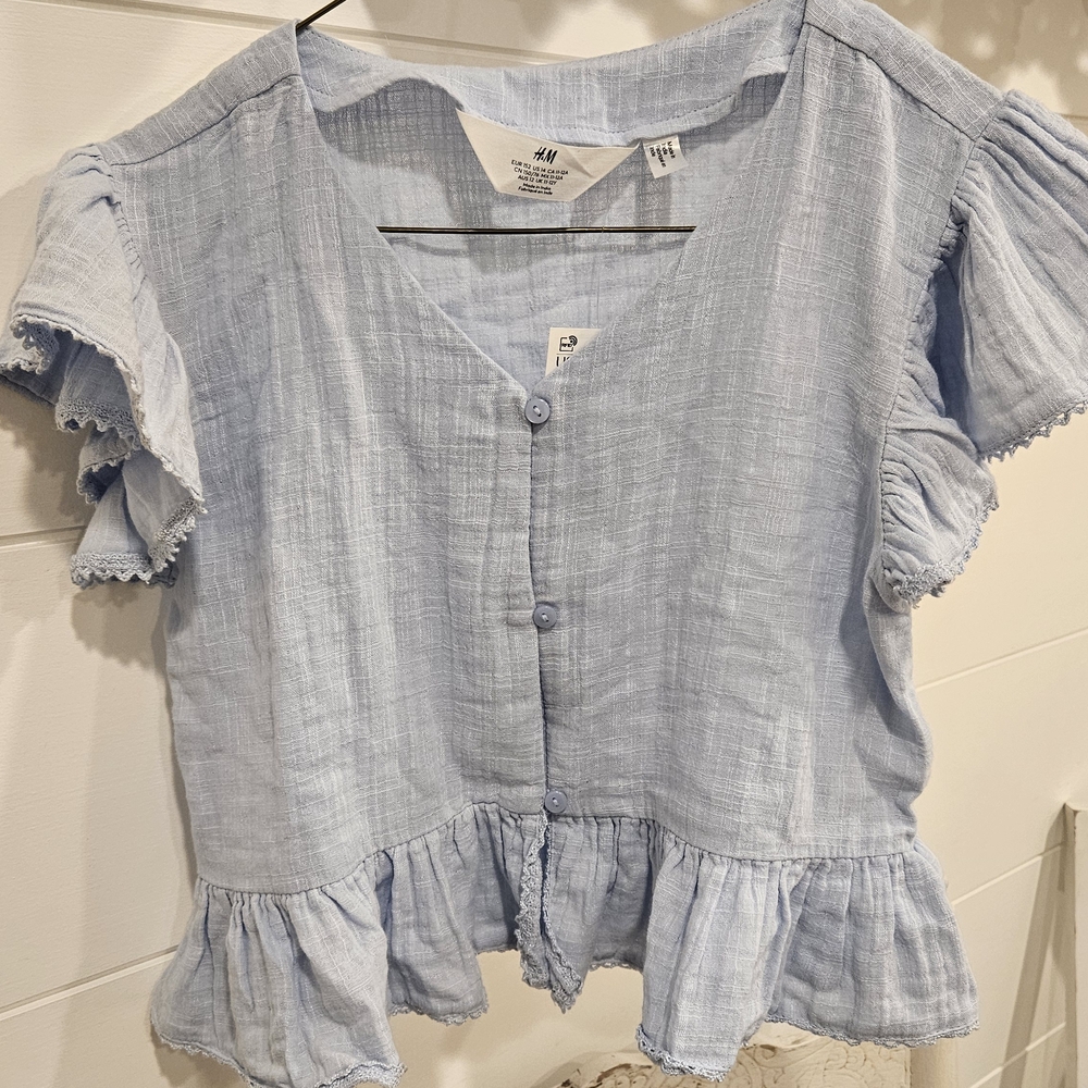 H&M Light Blue Ruffled Blouse Girls
